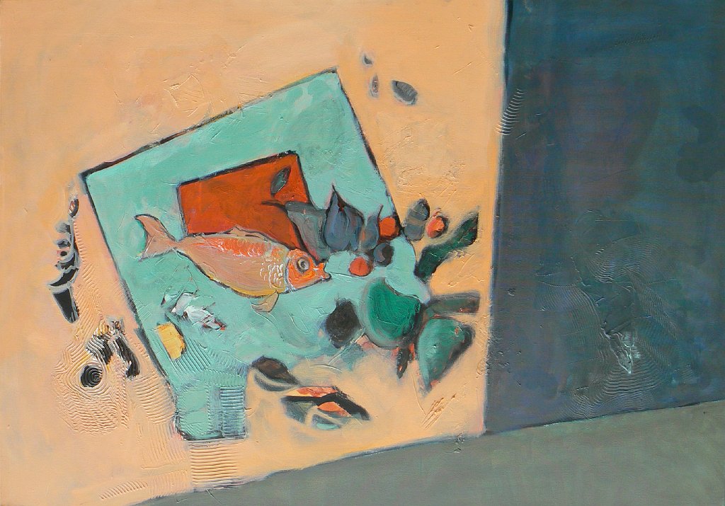 Poisson et poires - 50P - huile sur toile